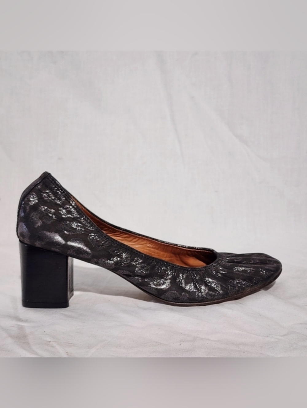 Vintage LANVIN Metallic Animal Printed Leather Block-Heeled Pumps, size 36